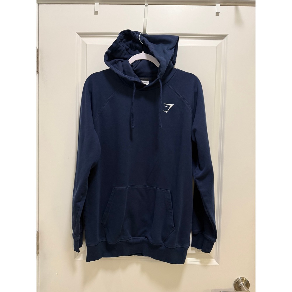 Gymshark Mens Navy Blue Pullover Hoodie Shark Head Logo Size Medium